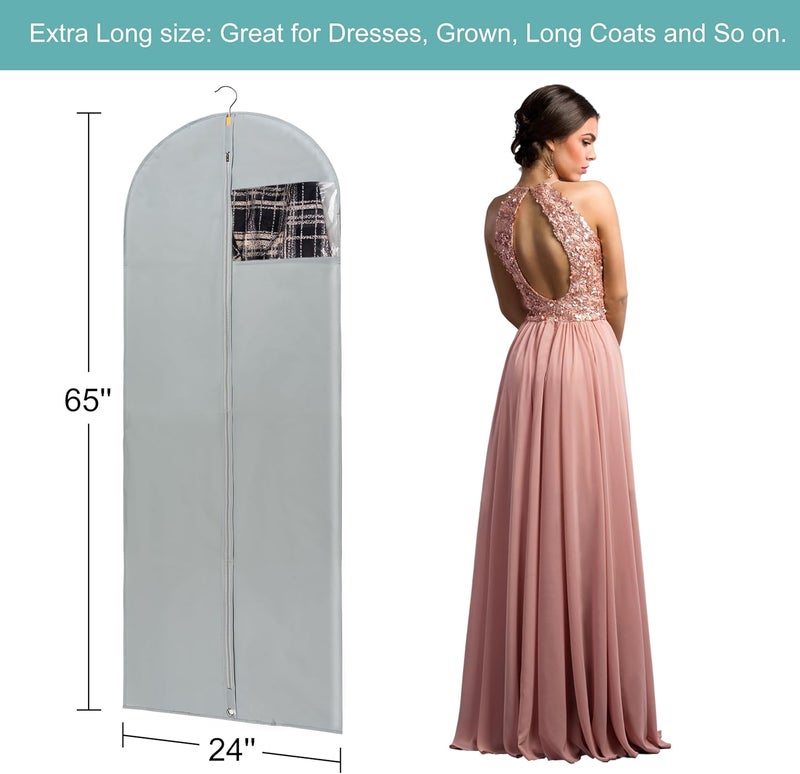 MS KITCHEN Dress Bags for Gowns Long, 4 Pack-65" Long Dress Bags Foldable Long Garment Bag with Clear Window for Storage and Travel-24"x65"/4 Pack - Image 2